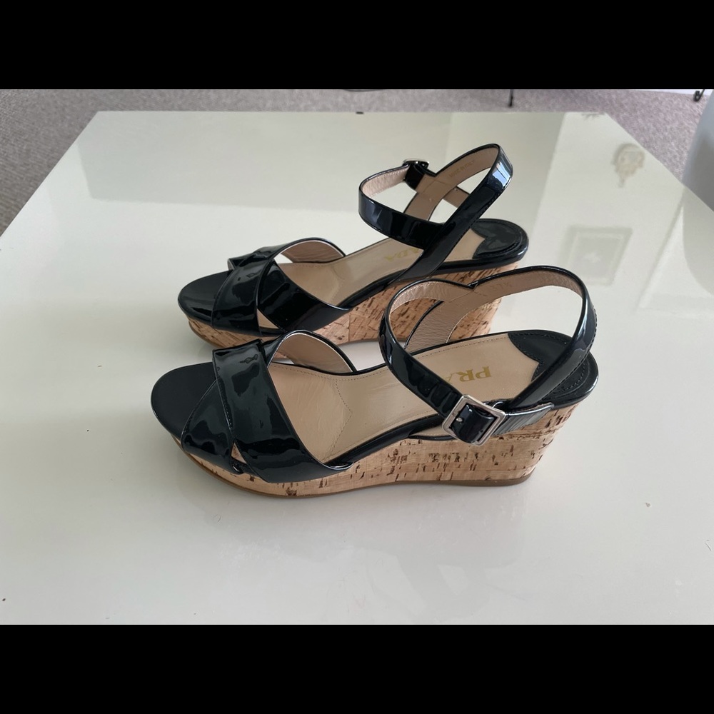 Prada Patent Leather Cork Wedge Sandals Sz.37.5 - image 6